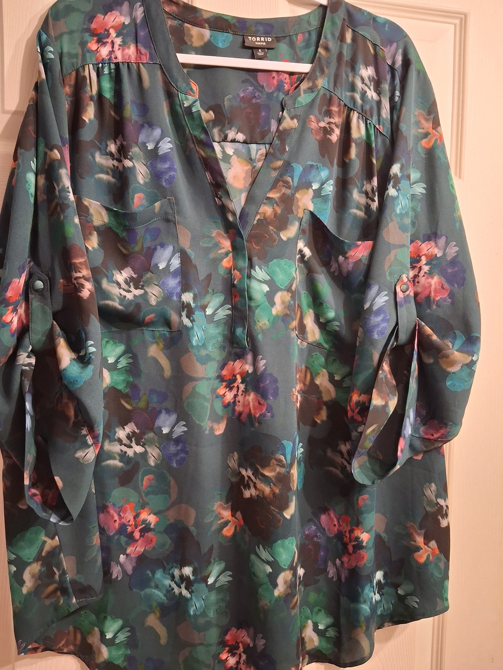 Torrid Teal Floral Popover Blouse